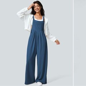 Halara NWT Jumpsuit Blue Overalls Wide Leg Waffle Pocket size Medium